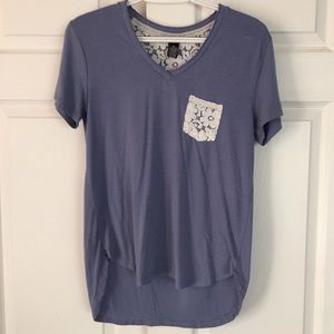 Purple T-Shirt with Lace Pocket Detail